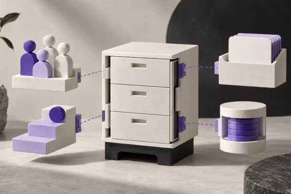 A central customer-record hub and separate modules illustrate CRM subscription cost components.