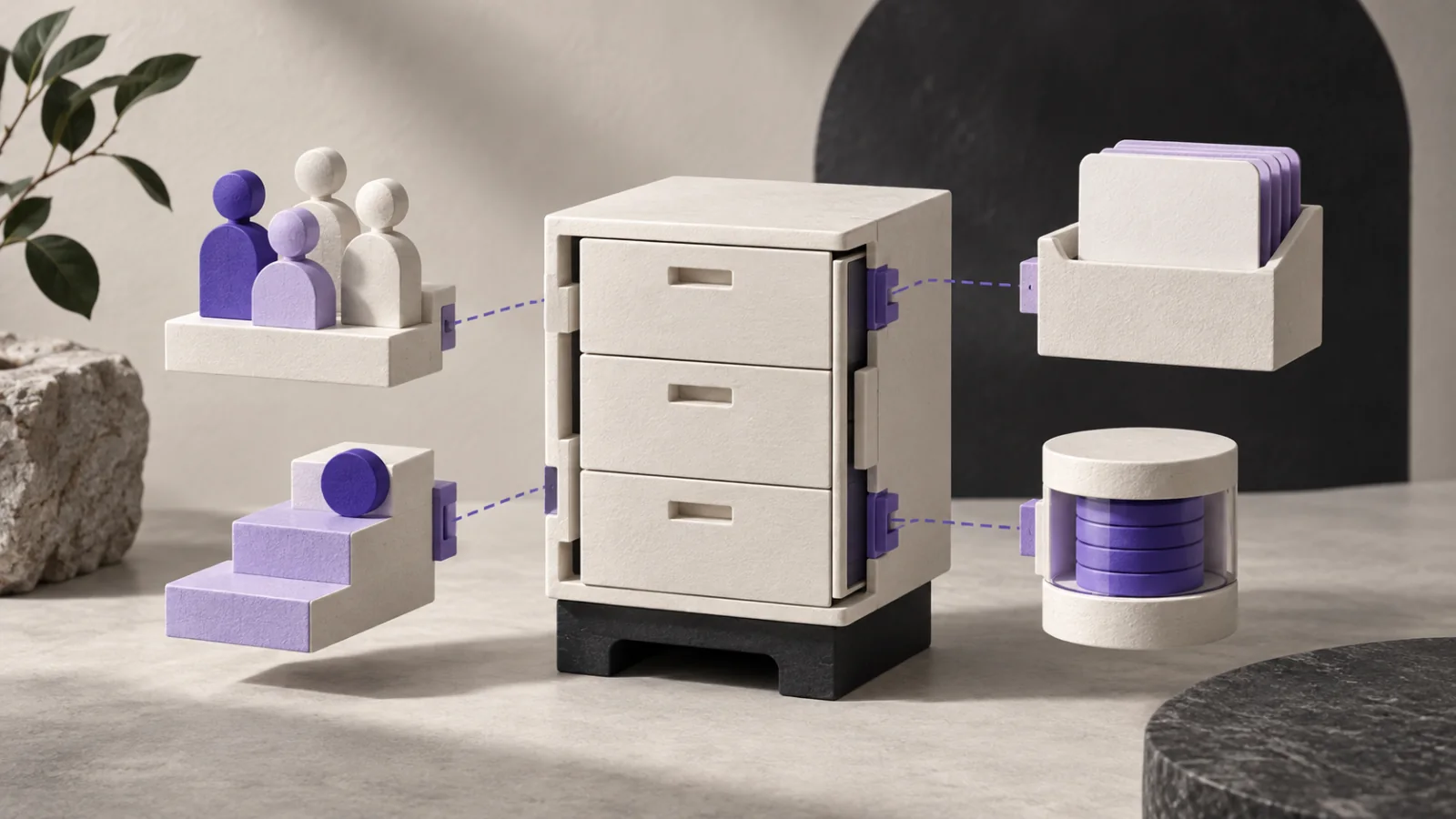 A central customer-record hub and separate modules illustrate CRM subscription cost components.