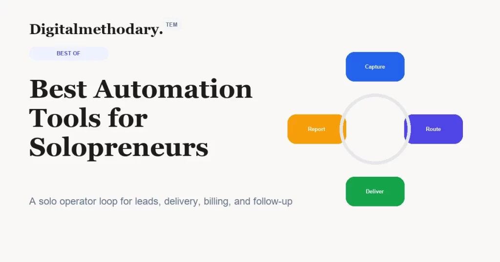 Best automation tools for solopreneurs cover showing solo operator automation loop