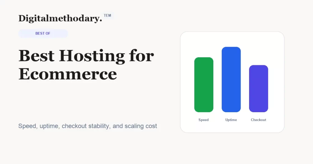 Best hosting for ecommerce cover showing speed uptime and checkout stability