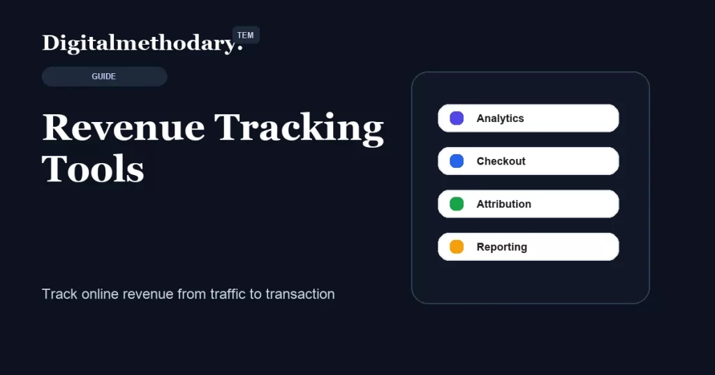 Revenue tracking tools cover showing analytics checkout attribution and reporting flow
